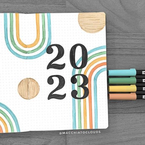 2023 Bujo Cover Ideas, May Bujo Cover, Year Journal Cover, Bujo 2024 Ideas, Bujo Yearly Cover Page, Bujo Year Cover Page, Journal 2023 Cover, Bujo Cover Page Ideas 2024, Bujo Year Cover 2023