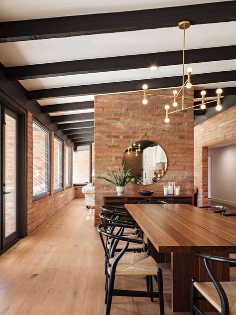 Hacienda Kitchen Decor, Litchfield Park Arizona, Black Beams, Modern Adobe, Hacienda Kitchen, Southwest Modern, Exposed Beams Ceiling, Beams Living Room, Ceiling Wood