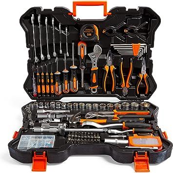 Amazon is pushing this product at the minute because reviews are so great- 4.6/5 stars with thousands of purchases. The best tool kit I could find especially at the minute with a 20% off discount taking it down to £79.99! Bit Box, Claw Hammer, Hand Tool Kit, Tool Kits, Wrench Tool, Cases Diy, Household Tools, Socket Wrenches, Hex Key