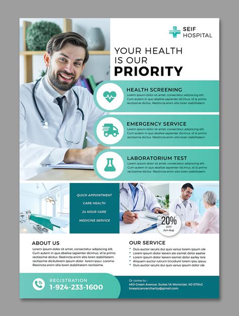 Hospital Flyer Template PSD Hospital Pamphlet Design, Health Care Flyer Design, Pharmacy Poster, Leaflets Design, Rollup Design, Medical Flyer, Medical Brochure, Medical Posters, Desain Buklet