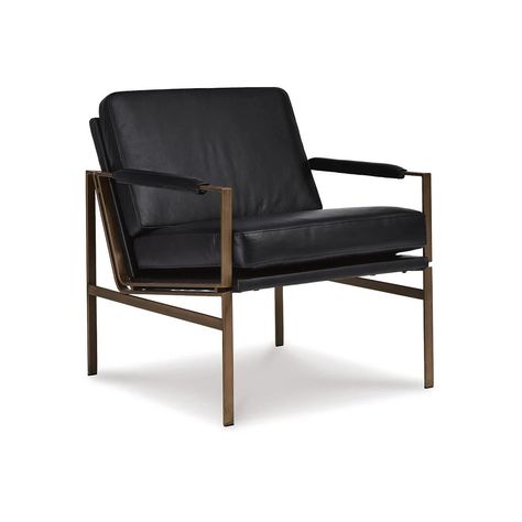 Signature Design by Ashley Puckman Mid Century Modern Leather Accent Chair - 29" W x 31.5" D x 34.25" H - On Sale - Bed Bath & Beyond - 29797177 Black Accent Chair For Living Room, Black Lounge Chair, Black Accent Chair, Black Mid Century Modern, Black Leather Chair, Small Lounge, Leather Accent Chair, Urban Industrial, Mid Century Modern Chair