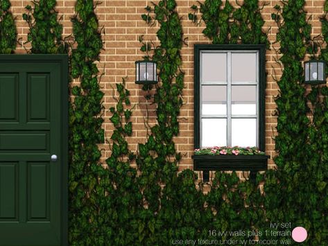 Ivy Set. For both Contemporary and Traditional Sim homes. Found in 'Misc Walls' on TSR. Found in 'Wall Sets' ingame. Use any texture under the ivy to recolor walls. 16 walls and 1 terrain paint of... Sims 4 Cc Ivy Wall, Sims4 Furniture, Wall Climbing Plants, Mod Wall, Cc Packs, Building Inspiration, Outside Plants, Cc Furniture, Moss Plant