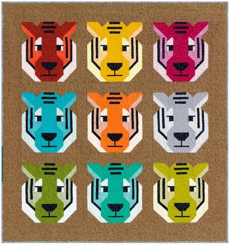 Antonia Tiger Designer Pattern: Robert Kaufman Fabric Company Tiger Quilt, Elizabeth Hartman Quilts, Quilt Books, Elizabeth Hartman, Kids Quilts, Fabric Postcards, Cozy Quilts, Fabric Kit, Quilt Baby