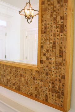 A mirror with a scrabble tile border. Hide words that are meaningful to you in the tiles Tile Frame, Scrabble Tile Crafts, Scrabble Crafts, Scrabble Art, Scrabble Letters, Tile Crafts, Flowers In Jars, Toy Display, Tile Wall