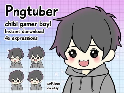 Png Tuber Avatar Ideas, Png Tuber Reference, Png Tuber Poses, Chibi Male Hair, Chibi Hair Boy, Png Tuber Base, Vtuber Design Male, Chibi Boy Drawing, Chibi Boy Hair