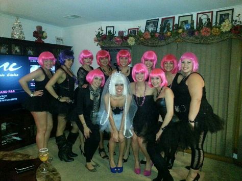 Best bachelorette party idea. Pink wigs  Tutu's. Bride white wig and her something blue. Wig Bachelorette Party, Wig Bachelorette, Bachelorette Party Straws, Pink Wigs, White Wig, Vegas Bachelorette, Bachelor/bachelorette Party, Bridal Bachelorette Party, Bachelorette Party Outfit