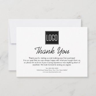 Business thank you for your purchase custom logo | Zazzle.com Client Thank You Note, Thanks Card For Customer Design, Thank You Cards Messages Business, Thank You Notes For Customers, Thanks Card For Customer, Thank You Card Business, Business Thank You Notes, Appreciation Note, Small Business Cards