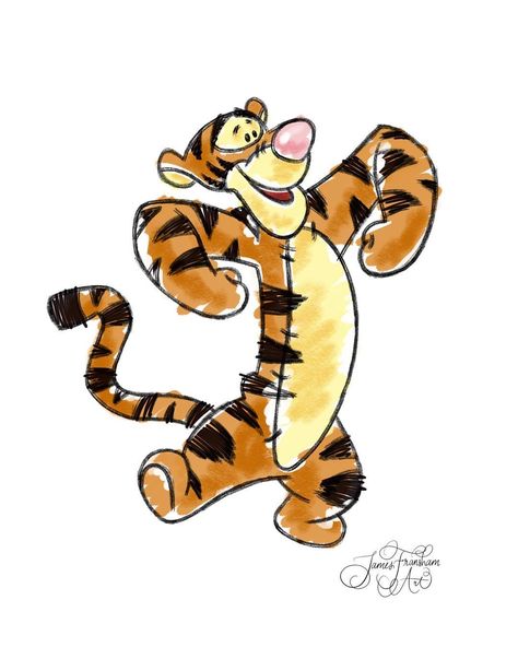 "T-i-double-'g'-er! That spells Tigger!" 🐅🧡🖤 ____________________ For Commissions & Prints, email 📩 jamesfransham.art@gmail.com… How To Draw Tigger, Disney Tiger, Winnie The Pooh Tattoos, Disney Inspired Tattoos, Winnie The Pooh Drawing, Tigger Disney, Tigger Winnie The Pooh, Childhood Characters, Tiger Drawing