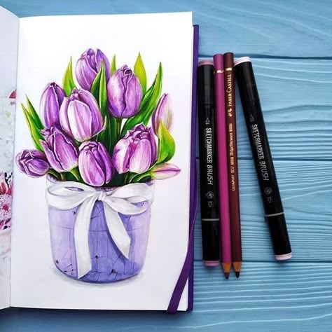 Color Markers Art, Pencil Colour Painting, Colored Pencil Art Projects, Pencil Drawings Of Flowers, Buddhist Art Drawing, Color Pencil Illustration, Color Drawing Art, Colored Pencil Artwork, Small Canvas Paintings