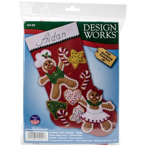 "Buy this Design Works Gingerbread Friends Felt Stocking Kit at Michaels. com. Create a whimsical felt stocking for your holiday season! This kit features a family of gingerbread people in a fanciful gingerbread house full of candy and sparkle. Create a whimsical felt stocking for your holiday season! This kit features a family of gingerbread people in a fanciful gingerbread house full of candy and sparkle. Details: Multicolor 18\" long Makes 1 stocking FeltContents: Felt Sequins Beads Cotton fl Gingerbread Friends, Felt Stocking Kit, Advent Calendar Kit, Christmas Stocking Kits, Felt Christmas Stockings, Jeweled Christmas, Felt Stocking, Art & Craft Kit, Applique Kit