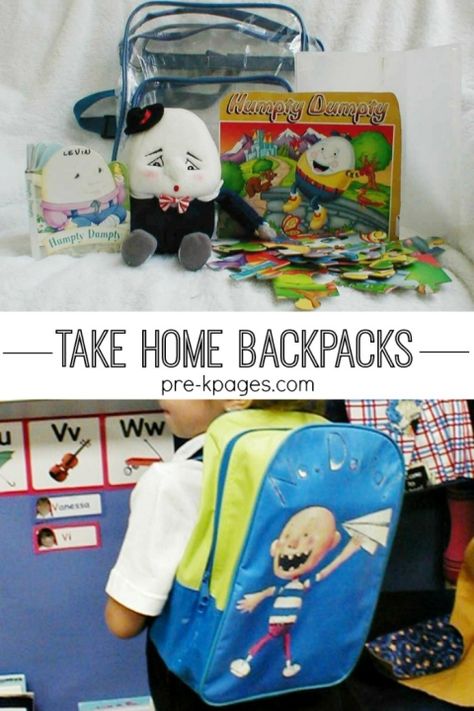 Buddy bags. Take Home Backpacks for Preschool and Kindergarten. Fun and educational take home bags that kids and parents love! Reading Bag, Literacy Bags, Activity Bags, Parent Involvement, Kindergarten Fun, Preschool Literacy, Pre K Activities, Family Engagement, Preschool Education