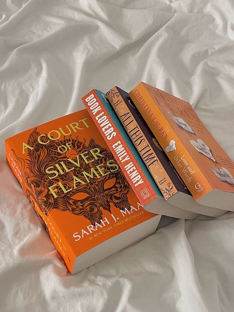 Girly Books Aesthetic, Orange Reading Aesthetic, Book Aesthetic Orange, Orange Books Aesthetic, Orange Aesthetic Books, Orange Book Aesthetic, Book Stacks Aesthetic, Orange Books, Christina Lauren Books