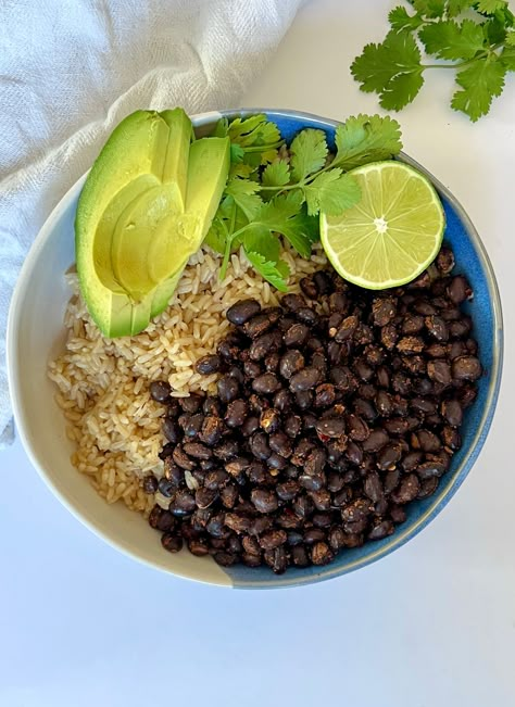 10-Minute Spiced Black Beans (Made with Canned Beans!) Mashed Black Beans Recipe, Canned Beans And Rice, High Protein Beans And Rice, Canned Black Beans And Rice, High Protein Black Bean Recipes, Seasoned Black Beans Canned, Canned Black Beans Doctored Up, Mexican Black Beans Recipe Canned, Black Beans And Rice Avocado