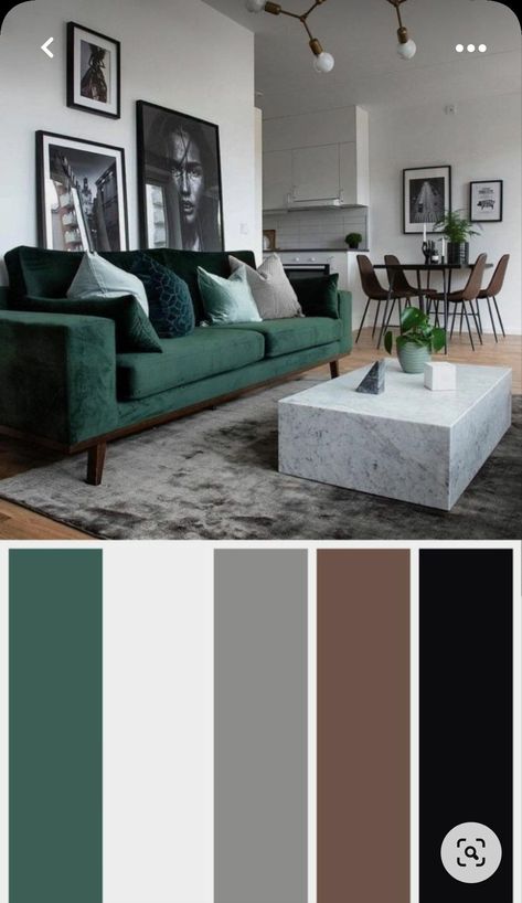 Green Sofa Living, Green Sofa Living Room, Living Room Decor Colors, Living Room Color Schemes, Room Color Schemes, Ideas Living Room, Home Design Living Room, Living Room Green, Decor Home Living Room