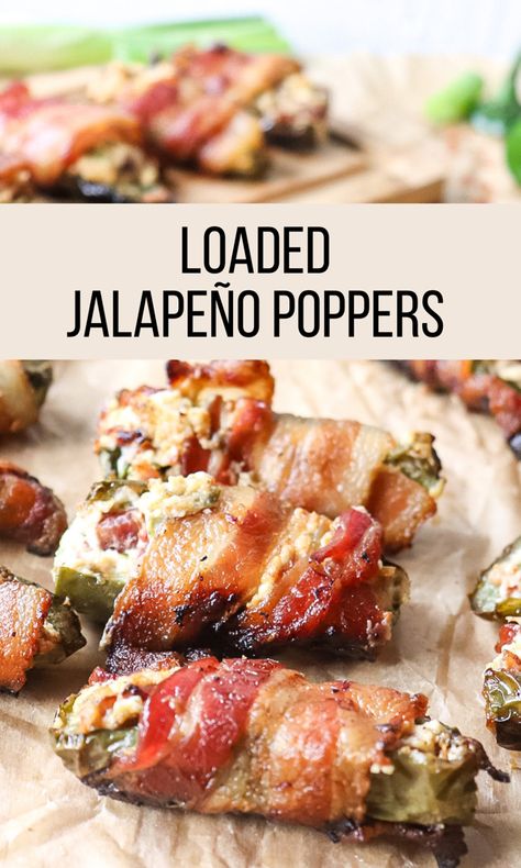 Loaded Jalapeno Poppers stuffed with a creamy cheese mixture and wrapped in bacon. Perfect dish to bring to your next cookout, or enjoy as an appetizer. #footballfingerfood #appetizer #footballfood #jalapenopopperdip #grilling Jalapeno Poppers With Sausage, Jalapeño Poppers Recipe, Sausage Stuffed Jalapenos, Bacon Wrapped Stuffed Jalapenos, Grilled Jalapeno Poppers, Best Jalapeno Poppers, Wrapped Jalapeno Poppers, Bacon Wrapped Sausages, Bacon Jalapeno Poppers