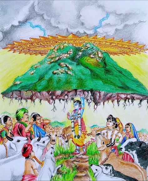 Govardhan Pooja, Beautiful Simple Mehndi Design, Nike Art, Krishna Drawing, Sri Krishna, Hinduism Art, Krishna Radha Painting, Krishna Radha, Radha Krishna Art