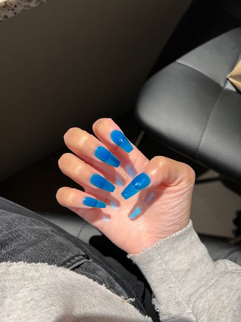 nails press ons Colored Clear Nails, Transparent Nail Colors, Royal Blue Jelly Nails, Jelly Matte Nails, Turquoise Jelly Nails, Crystal Jelly Nails, Blue Translucent Nails, Translucent Blue Nails, Blue Jelly Nails Acrylic