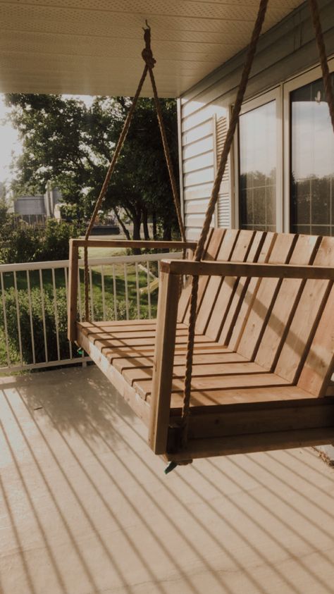 Farm porch swing #porch #porchswings #farmhouse #farmporch #wood #farmhousedecor #outsidedecor Farmhouse Porch Aesthetic, Country Porch Aesthetic, Porch Swing Aesthetic, Fumbled Hearts, Farm Front Porch, Country Farmhouse Porch, Farmhouse Balcony, Tiny House Porch, Beautiful Farms