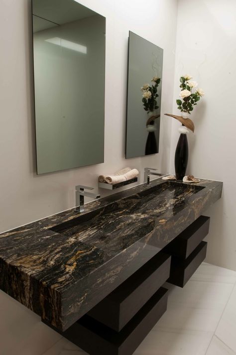 Amethyst Marble Bathroom, Onyx Sink, Black Marble Sink, Black Stone Sink Bathroom, Black Marble Washroom, Lavatory Design, Granite Bathroom, Resin Countertops, Stone Bathroom