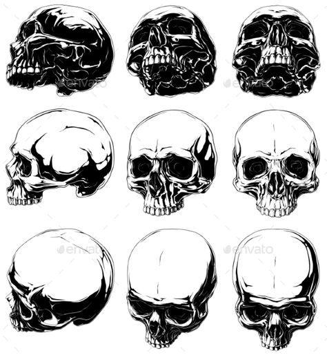 Jawless Skull Drawing, Sideways Skull, Skull Without Jaw, Ballpen Drawing, Animation Drawing Sketches, Graphic Black And White, Skull Reference, Skull Sketch, Occult Tattoo