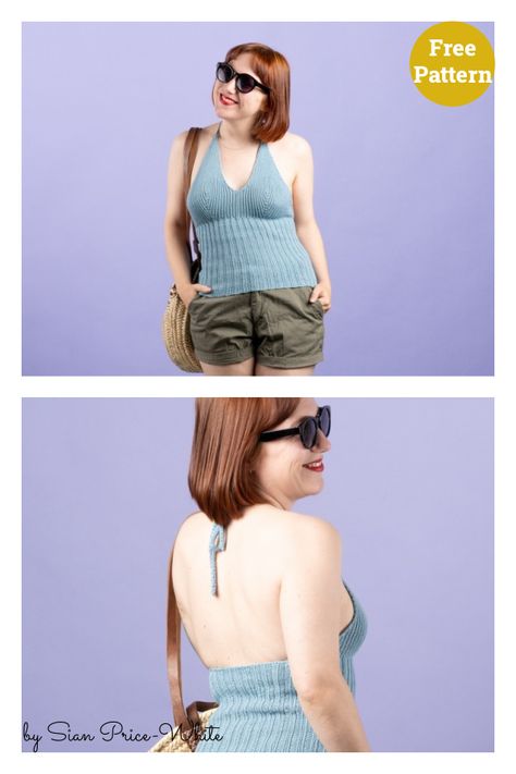 Isabella Summer Top Free Knitting Pattern Knit Halter Top Pattern, Knit Halter Top Pattern Free, Halter Top Crochet Pattern Free, Halter Top Pattern Free, Halter Top Pattern, Tank Top Pattern, Comfort Fashion, Halter Tank Top, Halter Tank