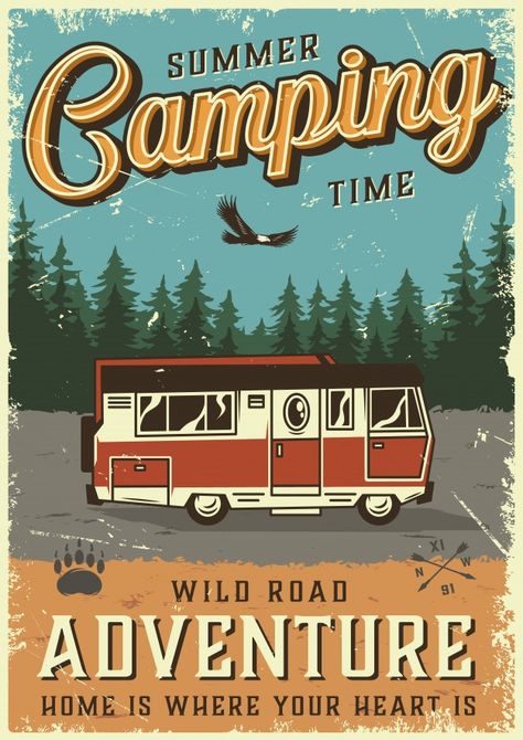 Camping Journal, Landscapes Abstract, Road Adventure, Summer Camping, Vintage Camping, Paper Poster, Vintage Poster Art, Poster Retro, Vintage Camper