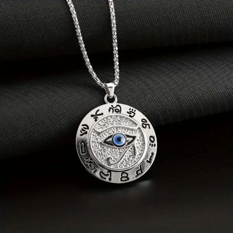 Trendy Eye Of Horus Egyptian Stainless Steel Unisex Pendant Necklace - Length: Approximately 13.5" (Chain & Pendant) - Length Chain: Approximately11.5" - Length Pendant: Approximately 2" - Width Pendant: Approximately 1.5" Wood Slice Necklace, Silver Bells Christmas, The Eye Of Horus, Lucky Charm Necklace, Floral Pendant Necklace, Gold Chain Choker, Black Choker Necklace, Bubble Necklaces, Casual Jewelry