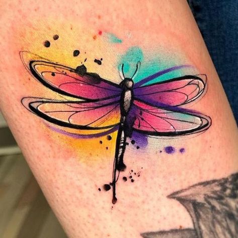 Beau Tattoo, Ghana Trip, Watercolor Dragonfly Tattoo, Fly Tattoo, Mystical Tattoos, Dragonfly Tattoo Design, Tattoo Watercolor, Watercolor Dragonfly, Cat Tattoo Designs