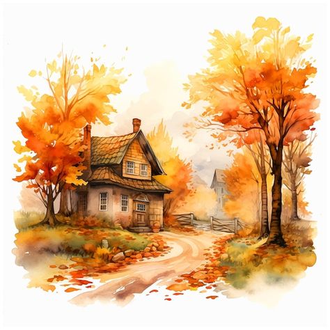 Fall Canvas Painting, Autumn Watercolor, Image Halloween, Cool Pencil Drawings, Fall Watercolor, 수채화 그림, Autumn Painting, Watercolor Paint, Christmas Illustration