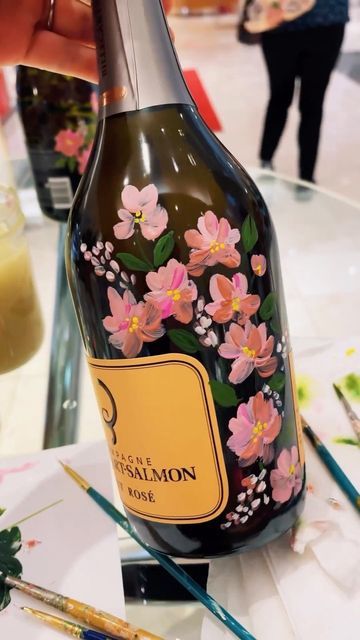 Champagne Bottle Painting, Boho Painted Champagne Bottle, 21 Painted Champagne Bottle, Gold Painted Champagne Bottles, Custom Painted Champagne Bottle, Painted Champagne Bottles, Floral Painted Champagne Bottle, Champagne Art, Custom Champagne Bottle