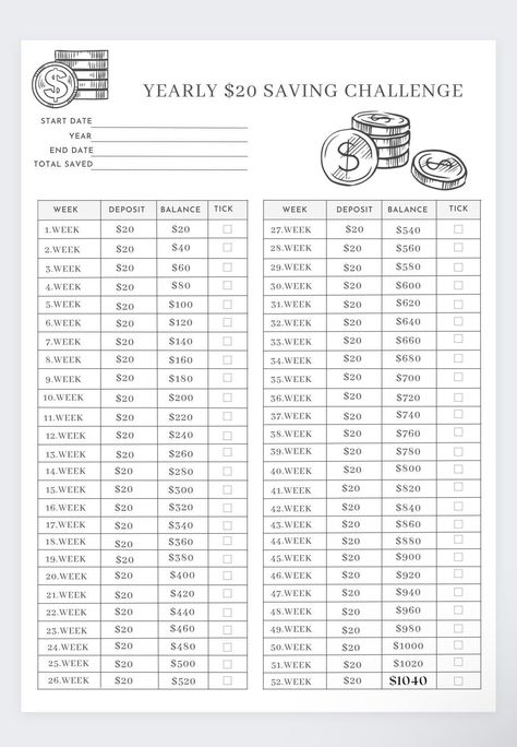 20 Dollar Every week,Money Challenge,52 Week Money Saving Challenge, 52 Week Savings Challenge, Savings Tracker, Savings Log, Savings Binder freeplannertemplates #minihappyplanner #money📒. Money Box Ideas Saving, Money Saver Binder, School Savings Challenge, Savings Binder Ideas, 5 Dollar Challenge Savings Plan, Money Saver Ideas, Money Saving Template, 52 Weeks Saving Challenge, Saving Sheet