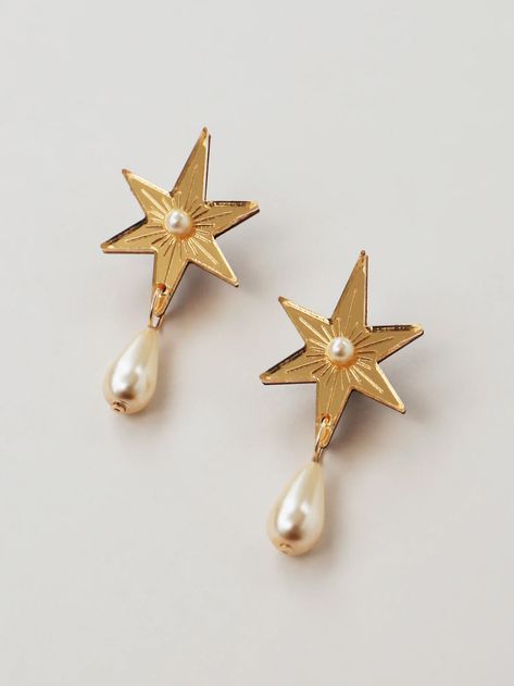 Star Drop Studs Unique Earrings Gold, Metal Jewelry Handmade, Earring Clips, Packaging Handmade, Inexpensive Jewelry, Small Drop Earrings, Gold Jewelry Earrings, Dope Jewelry, Party Earrings