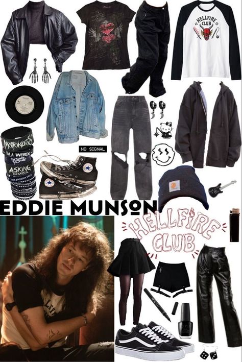 Eddie Munson Style Outfits, Eddie Munson Clothes, Alt 80s Fashion, Hellfire Outfit, Eddie Munson Inspired Outfits, Stranger Things Style Outfits, Eddie Munson Outfit Ideas, Stranger Things Clothes Style, Band Aesthetic Outfits