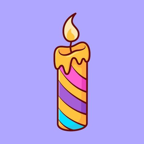 Vector vector cute birthday candle illus... | Premium Vector #Freepik #vector Birthday Candle Illustration, Candle Cartoon, Candle Vector, Colorful Line Art, Cartoon Candle, Candle Illustration, Candle Clipart, Candle Drawing, Candle Images