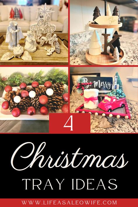 Christmas Tray: Five Ideas for Christmas trays! Xmas Tray Decor Ideas, Christmas Round Tray Decor Ideas, Christmas Tray Decor Ideas Rectangle, Christmas Ottoman Tray Decor, Decorating Trays Ideas, Rectangle Tray Decor Ideas, How To Decorate A Tray, Christmas Tray Decor Ideas, Christmas Tray Ideas