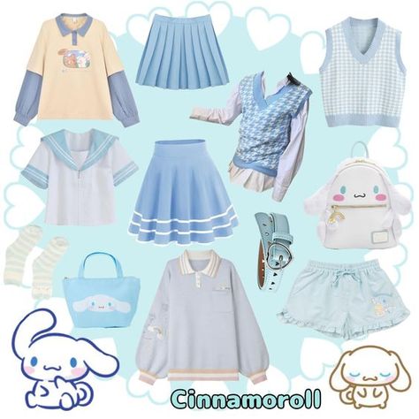 Cinamoroll Outfit Aesthetic, Cinnamon Roll Sanrio Inspired Outfit, Sanrio Cinnamoroll Outfit, Cute Outfits Sanrio, Cinnamon Roll Costume Sanrio, Cinamoroll Inspired Outfit, Sanrio Characters Outfits, Cinamoroll Halloween Costume, Cinnamoroll Outfit Aesthetic