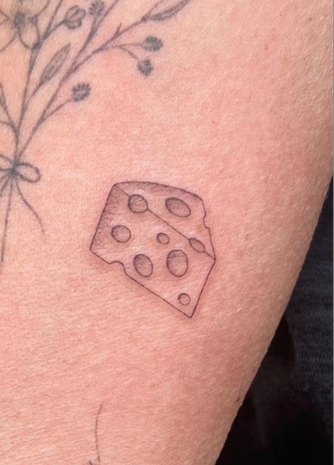 Fine line tattoo Cheese Board Tattoo, Cheese Wedge Tattoo, Block Of Cheese Tattoo, Swiss Cheese Tattoo, Cheese Tattoo Ideas, Cheese Tattoo, Anna Tattoo, Delicate Tattoos For Women, Sister Tat