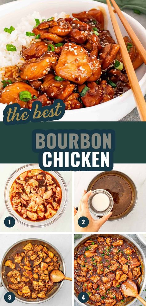 Whip up this delicious Bourbon Chicken for a quick and flavorful dinner! Tender chicken thighs in a sweet and tangy sauce. #BourbonChicken #EasyDinnerIdeas Burbon Chicken, Bourbon Chicken Crockpot, Bourbon Chicken Recipe, Best Bourbon, Flavorful Dinner, Bourbon Chicken, Quick Weeknight Dinners, Tender Chicken, Hoisin Sauce