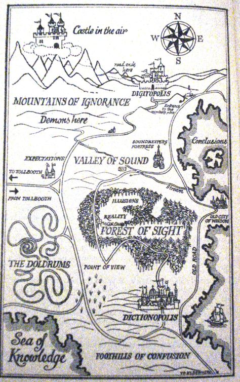 Partial map of The Phantom Tollbooth. By Norton Juster and illustrated by Jules Feiffer. Homeschooling Quotes, Phantom Tollbooth, The Phantom Tollbooth, Mexican Holiday, Literature Circles, Novel Studies, The Phantom, Illustrated Map, Memento Mori