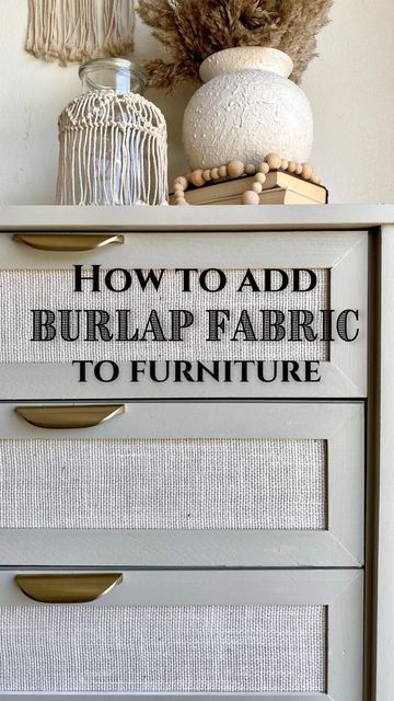 Wallpaper On Drawer Sides, Burlap Dresser Diy, Burlap On Furniture, Burlap Drawer Fronts, Wallpaper On Furniture Diy, Wallpaper On Furniture Dresser Makeovers, Fabric Decoupage Furniture, Burlap Dresser Drawers, Using Wallpaper On Furniture