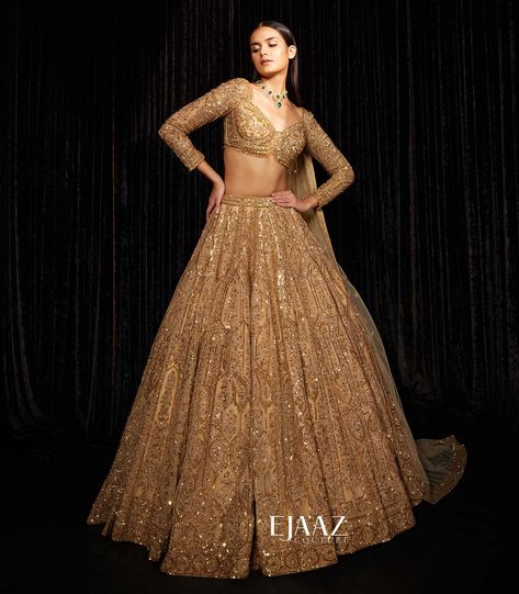 BIBI London Couture | Lehenga Indian Engagement Lehenga, Gold Colour Lehenga, Lehenga Golden, Golden Lengha, Festive Gold Georgette Lehenga, Gold Festive Lehenga, Bride Golden Lehenga, Sangeet Lehenga, Golden Lehenga Brides