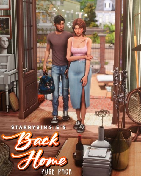 ✨Back Home - Pose Pack✨ | StarrySimsie Sims 4 Goodbye Pose, Sims 4 Moving Day Poses, Sims 4 Breakup Poses, Moving Poses Sims 4, Sims4 Pose, Pose Sims 4, Sims 4 Custom Content Patreon, Story Poses, Sims 4 Beds