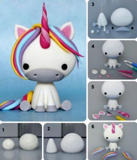 How to Make Animals With Clay Easy Tutorials For Kids Diy Unicorn Cake, Kue Fondant, Animals Clay, Clay Projects For Kids, Easy Polymer Clay, Clay Crafts For Kids, Diy Unicorn, Kids Clay, Fondant Animals