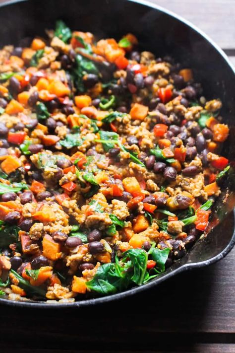 Vegetable Salsa, Ground Turkey Skillet, Turkey Skillet, Turkey Spices, Oven Roasted Sweet Potatoes, Healthy Ground Turkey, Beans Vegetable, Sweet Potato Skillet, Brown Sugar Recipes