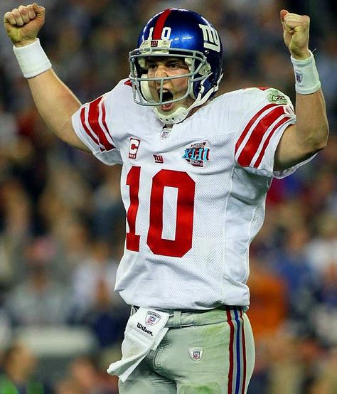 Eli Manning | Feb. 3, 2008 vs. Patriots in Super Bowl XLII Eli Manning Super Bowl, Ny Giants Football, Lawrence Taylor, Nfl Championships, New York Giants Football, New York Football, Nfl Football Players, Eli Manning, Tony Romo