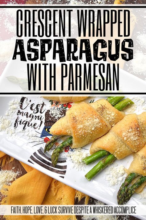 Crescent Wrapped Asparagus with Parmesan - This easy-t0-make recipe combines the fresh, crisp flavor of asparagus with the flaky, buttery goodness of a store-bought refrigerated crescent roll pastry and the slightly salty, cheesy, and nutty flavor of parmesan cheese. Whether enjoyed for breakfast alongside eggs or as a tasty accompaniment to a soup or salad for dinner, these Crescent Wrapped Asparagus with Parmesan are sure to be a hit. Crescent Roll Asparagus, Asparagus On Puff Pastry, Asparagus Ham And Cheese Puff Pastry, Crescent Roll Pastry, Crispy Parmasean Asparagus, Asparagus Racemosus, Asparagus Wraps, Salad For Dinner, Wrapped Asparagus