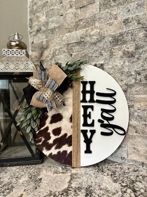 Howdy, Cowhide Door Hanger, Cowprint, Farmhouse Door Hanger, Western Door Hanger, Cowhide Wreath, Howdy Door Hanger, Wreath, Farmhouse Sign, - Etsy Western Door, Farmhouse Door Hanger, Farmhouse Door, Door Hangers Diy, Wooden Signs Diy, Laser Cut Wood Crafts, Door Signs Diy, Door Hanger Wreath, Hanger Wreath