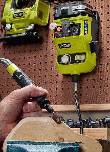 Ryobi Cordless Rotary Tool Station Mounted to Pegboard Ryobi Cordless Tools, Ryobi Power Tools, Ryobi Tools, Power Tool Storage, Cordless Power Tools, One Plus, Cordless Tools, Rotary Tool, Pen Design