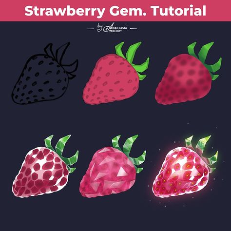 Strawberry Gem | Patreon Gem Drawing Tutorials, Shading Tips, Dark Wonderland, Strawberry Illustration, Magic Tutorial, Strawberry Drawing, Gem Drawing, Animation Classes, Beverly Hill