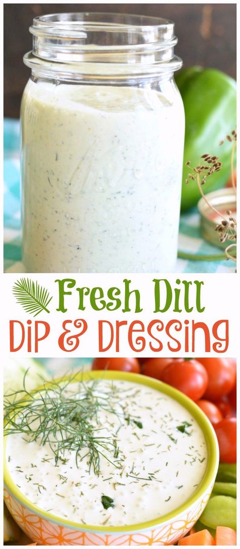 Fresh Easy Dill Dip and Salad Dressing Recipe Dill Salad Dressing Recipe, Fresh Dill Dip, Dill Salad Dressing, Dill Dressing Recipe, Dill Dip Recipe, Fresh Herb Recipes, Dill Recipes, Dill Dip, Dill Dressing